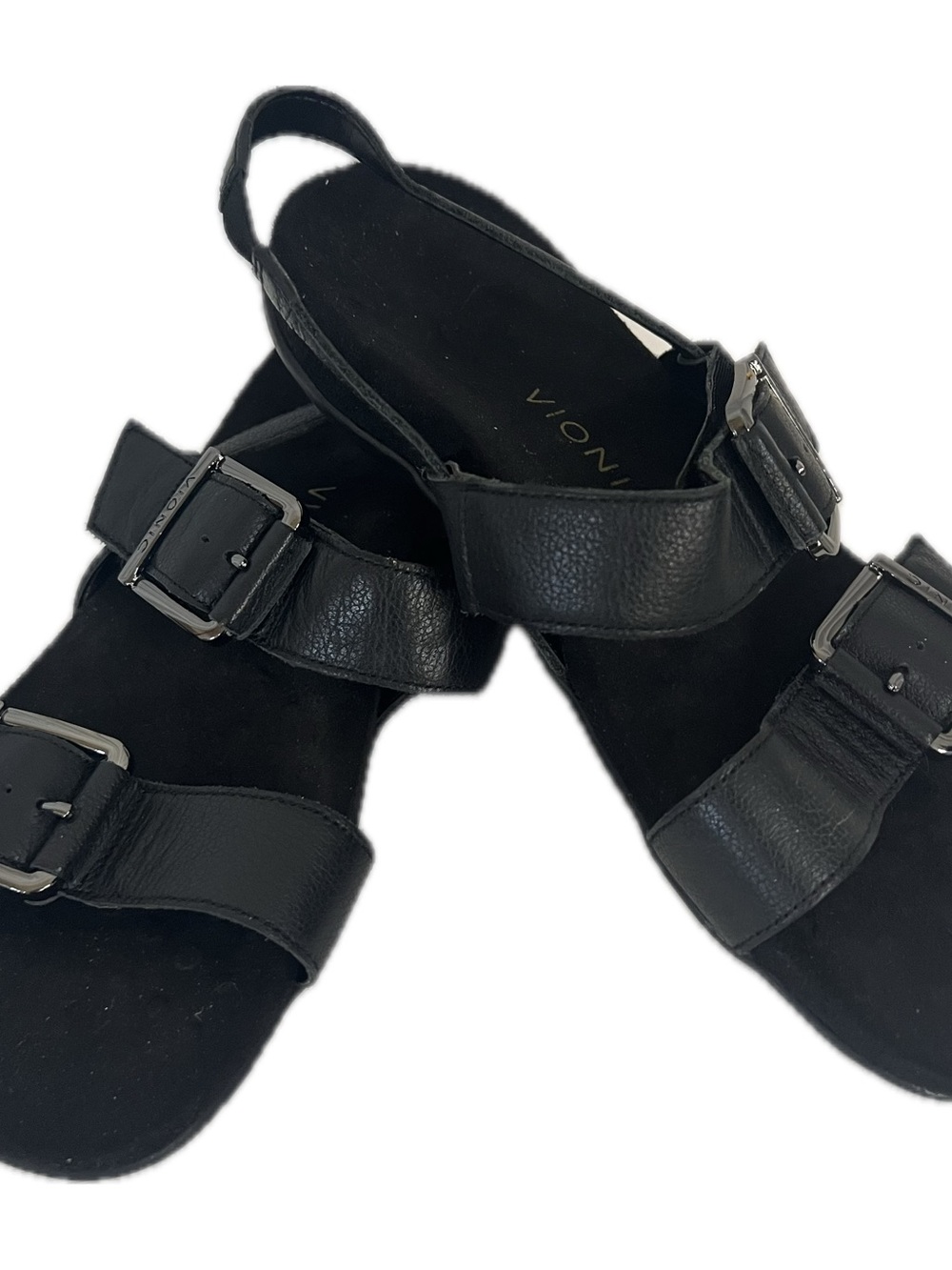 Vionic Black Leather Double-Buckle Slingback Comfort Sandals